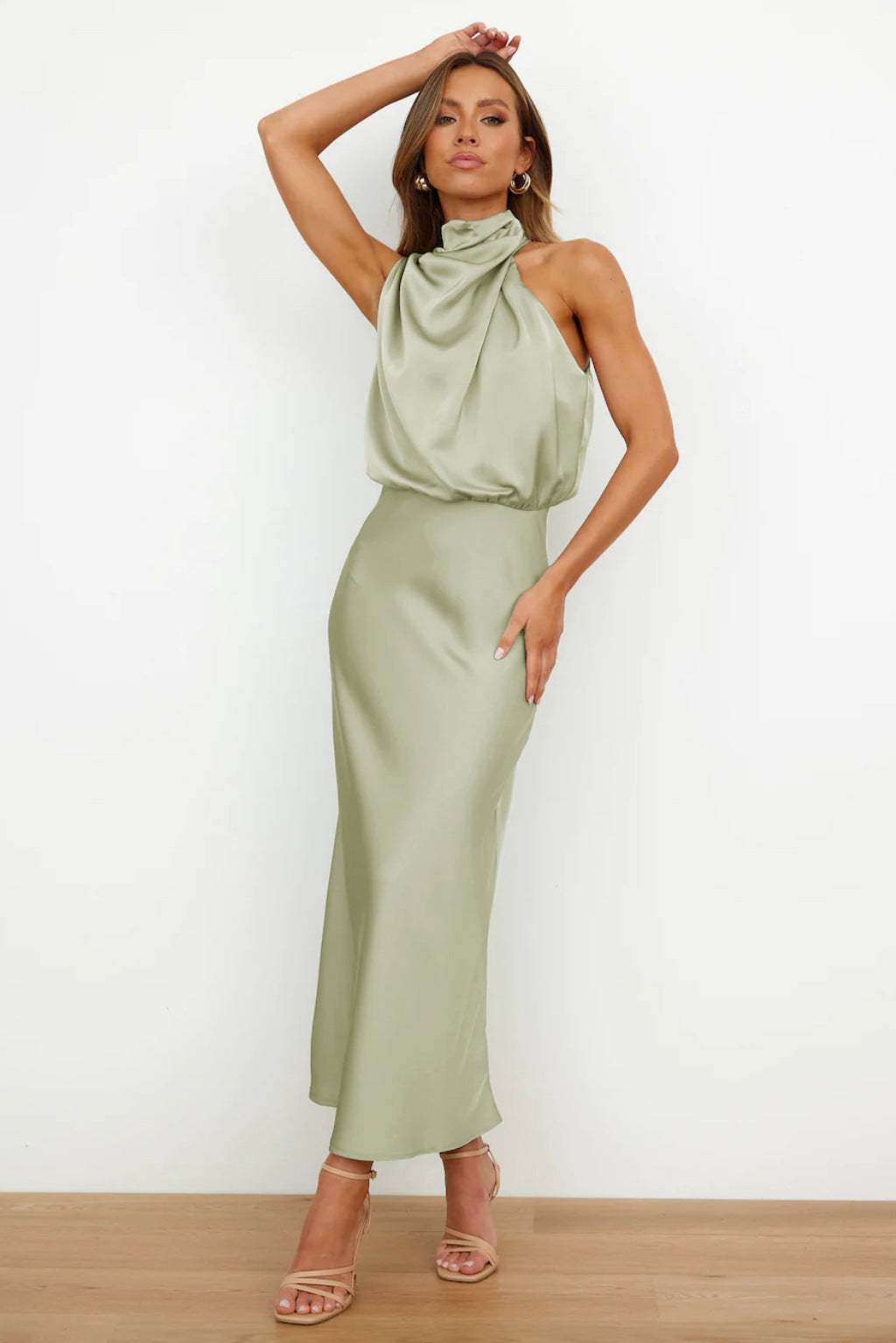 Carlina | Long satin halter dress
