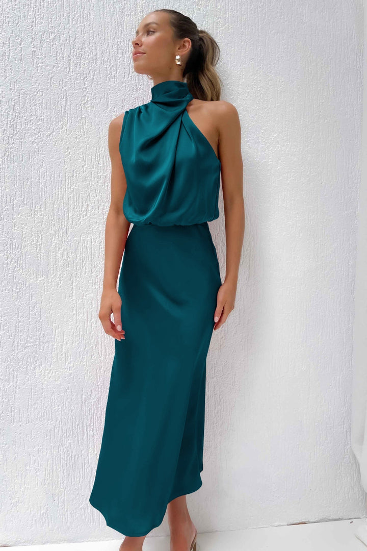 Carlina | Long satin halter dress