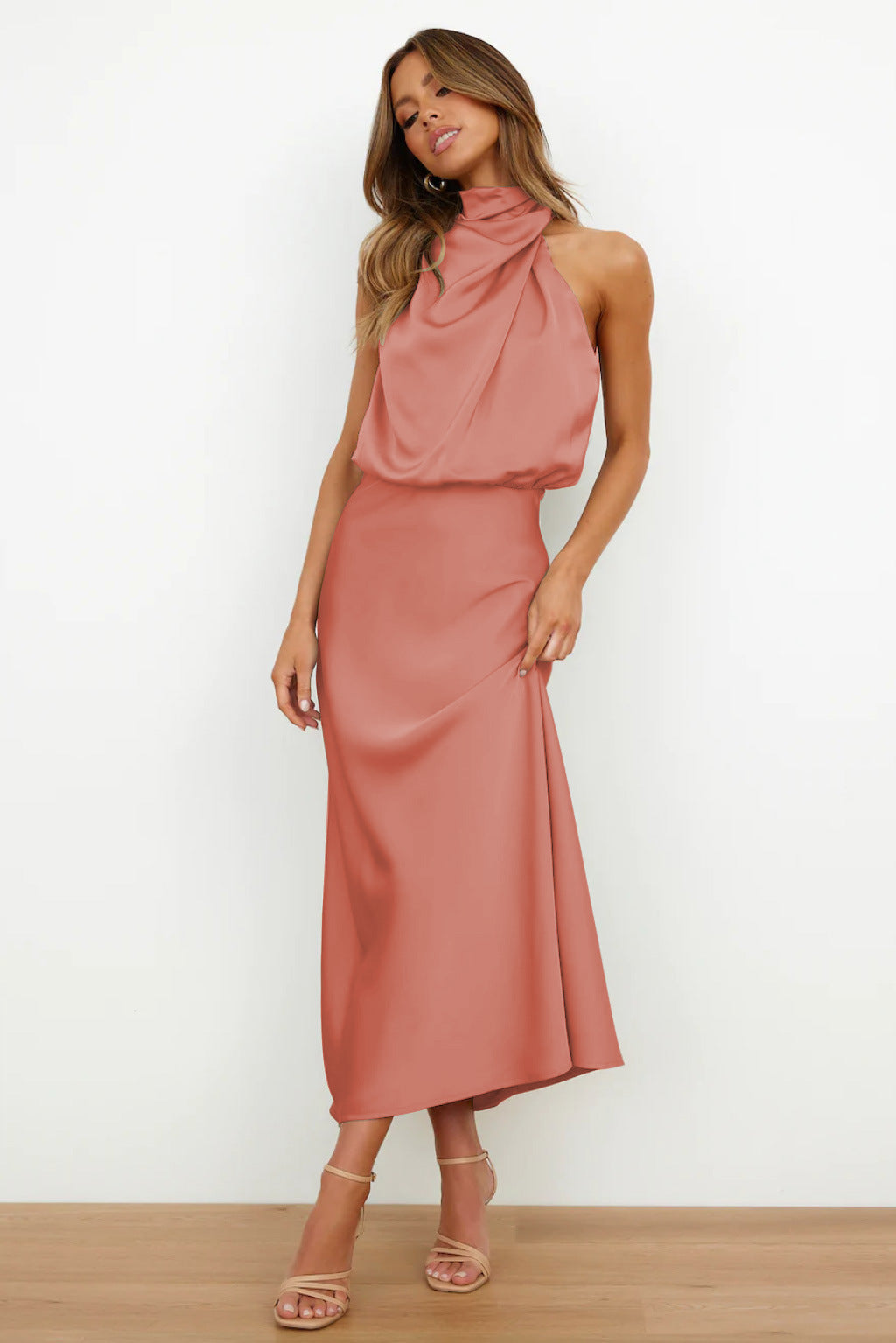 Carlina | Long satin halter dress