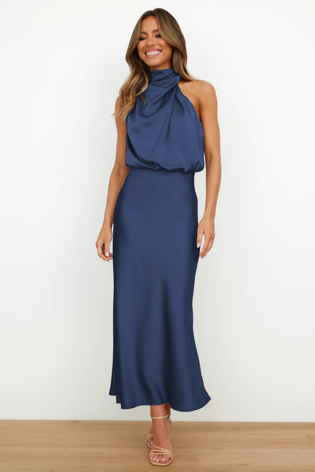 Carlina | Long satin halter dress