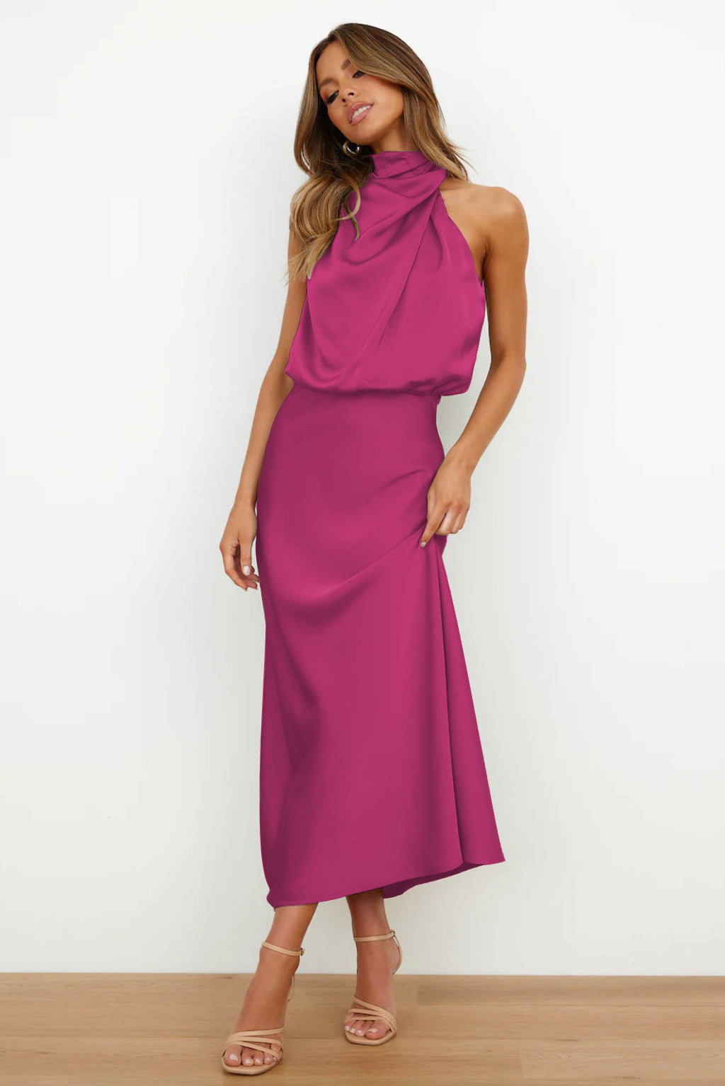 Carlina | Long satin halter dress