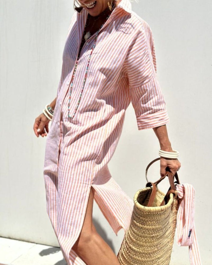COLEN - Classic Striped Lace-Up Dress