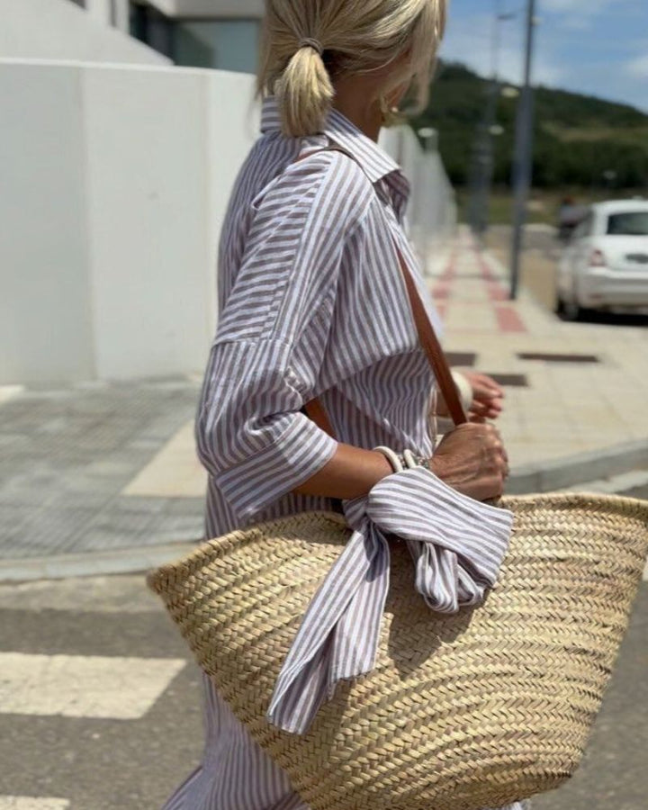 COLEN - Classic Striped Lace-Up Dress
