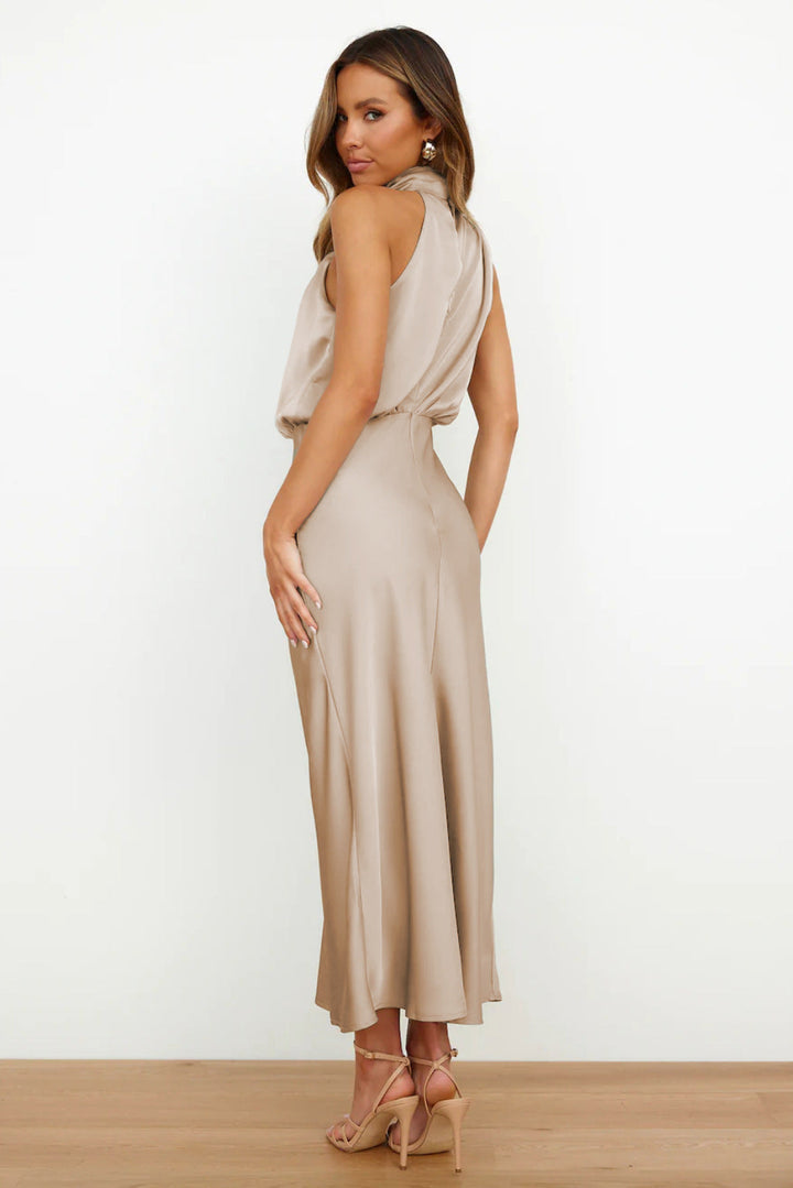 Carlina | Long satin halter dress