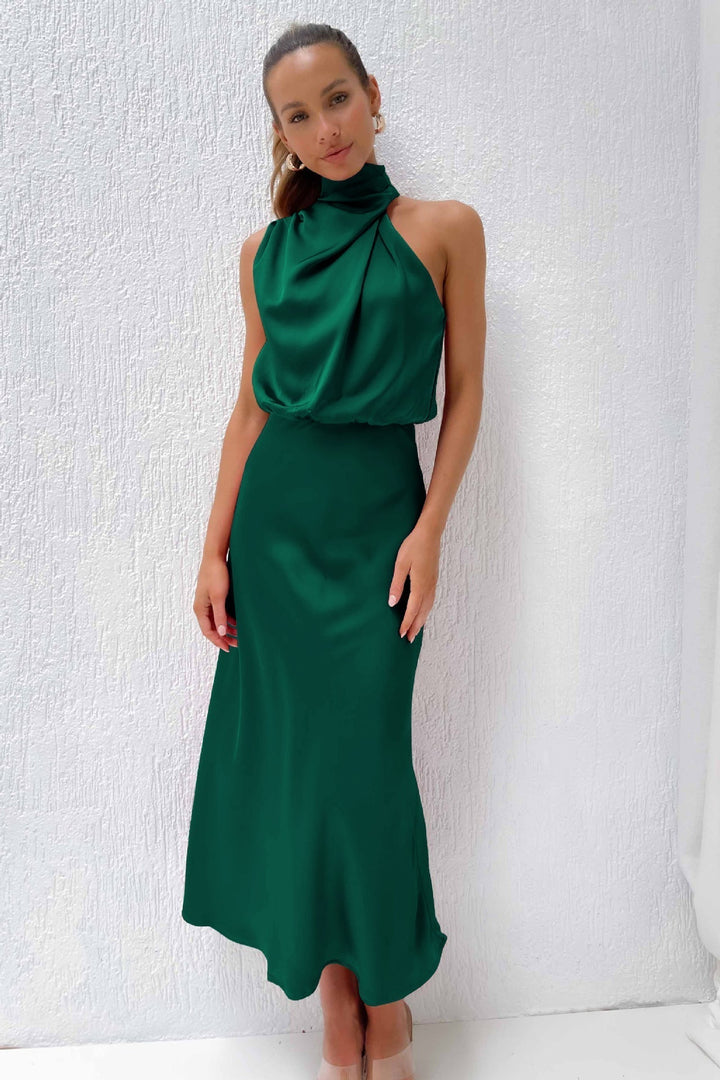 Carlina | Long satin halter dress
