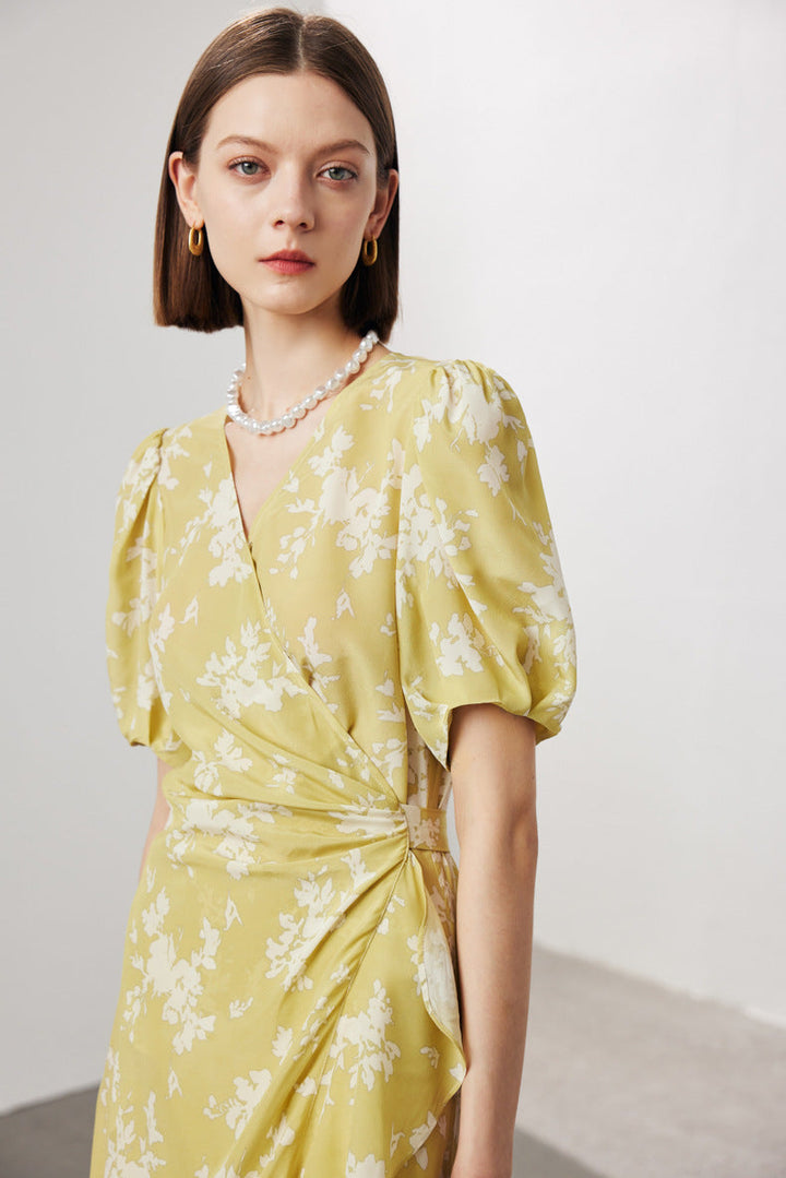 Silk Floral Midi Wrap Dress
