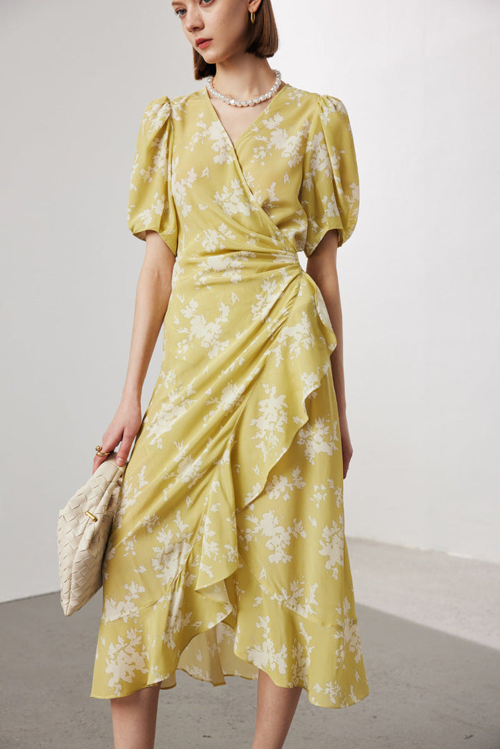 Silk Floral Midi Wrap Dress