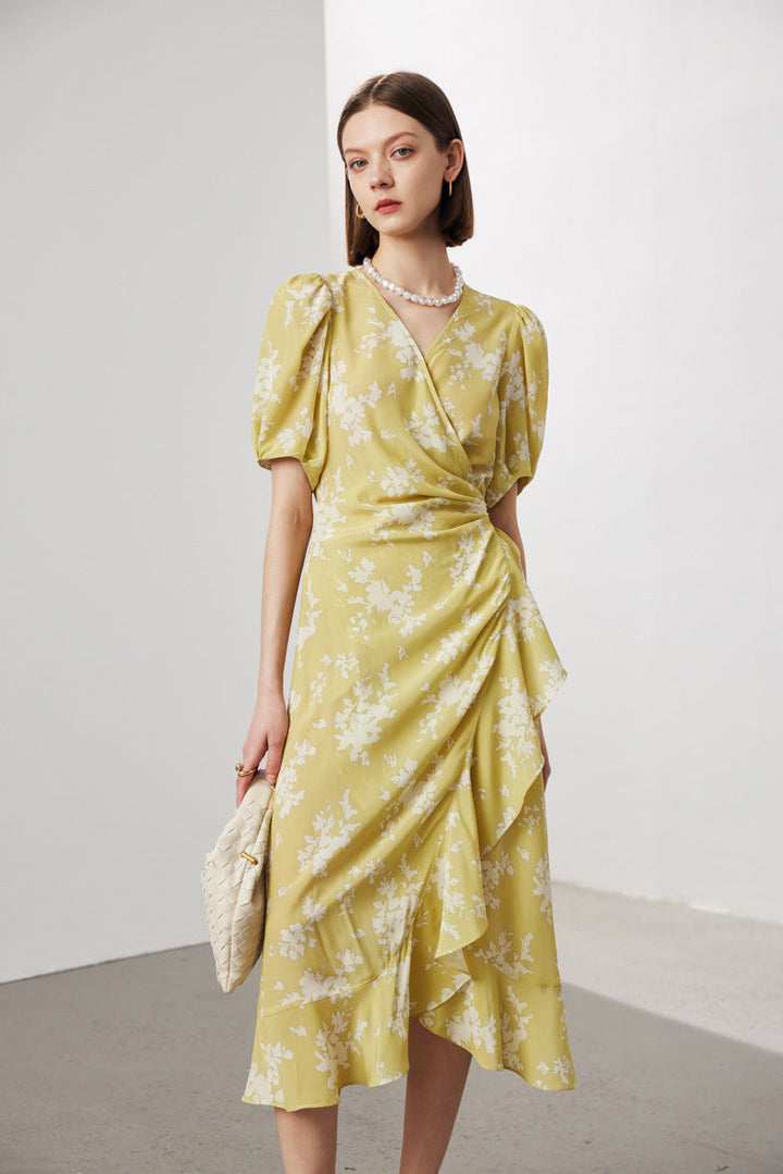 Silk Floral Midi Wrap Dress