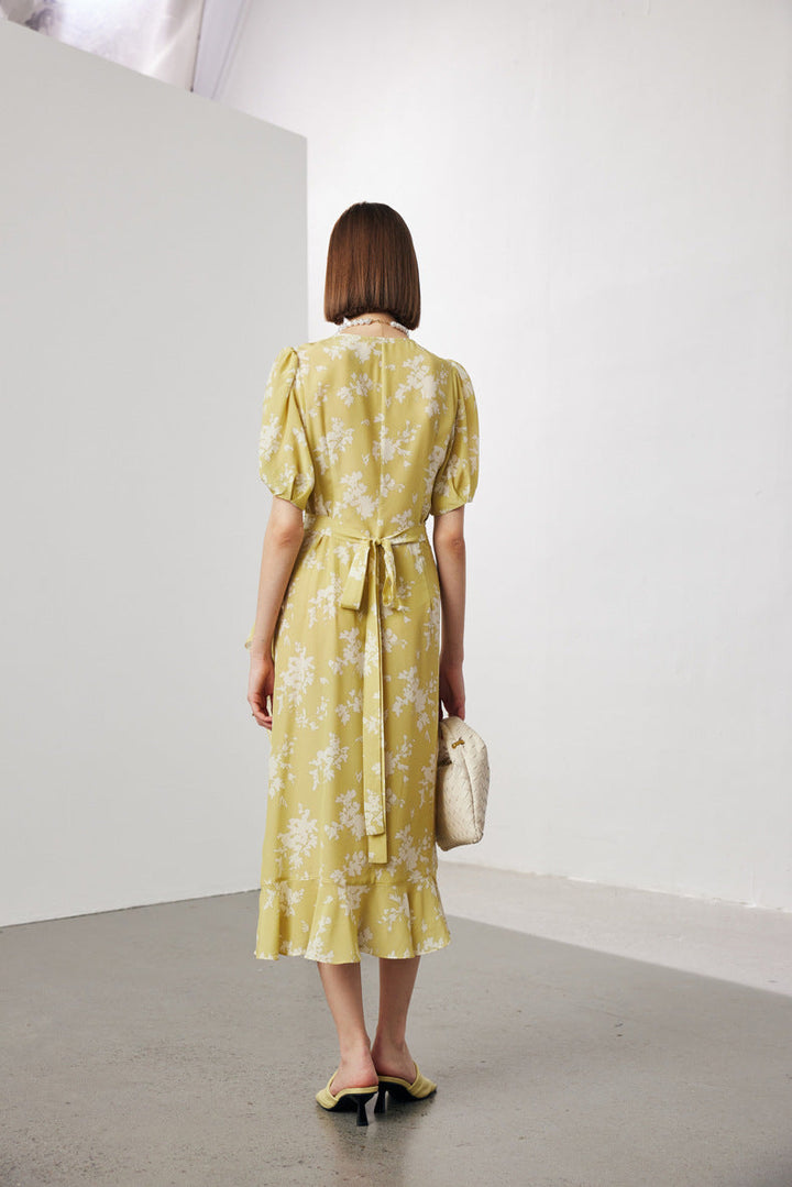 Silk Floral Midi Wrap Dress