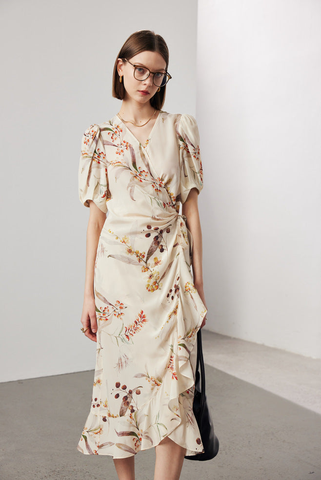 Silk Floral Midi Wrap Dress