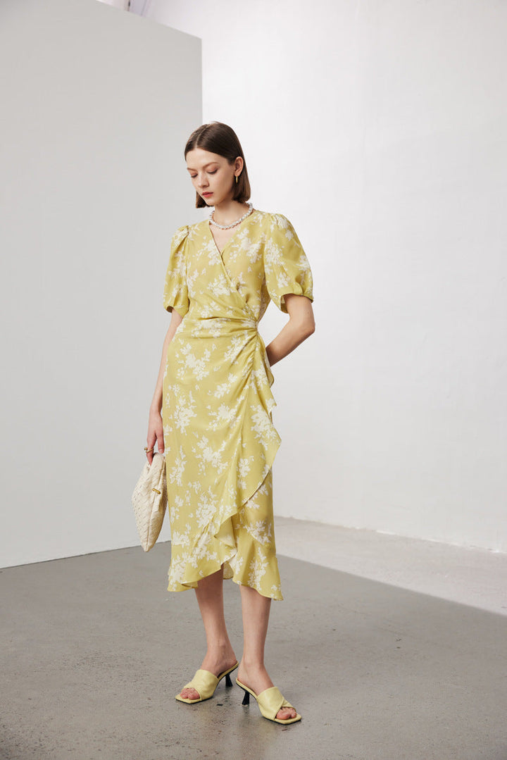 Silk Floral Midi Wrap Dress