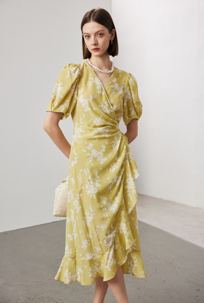 Silk Floral Midi Wrap Dress