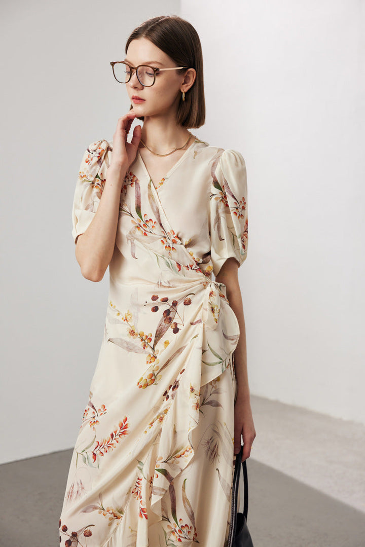 Silk Floral Midi Wrap Dress