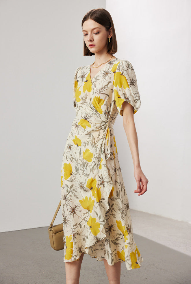 Silk Floral Midi Wrap Dress