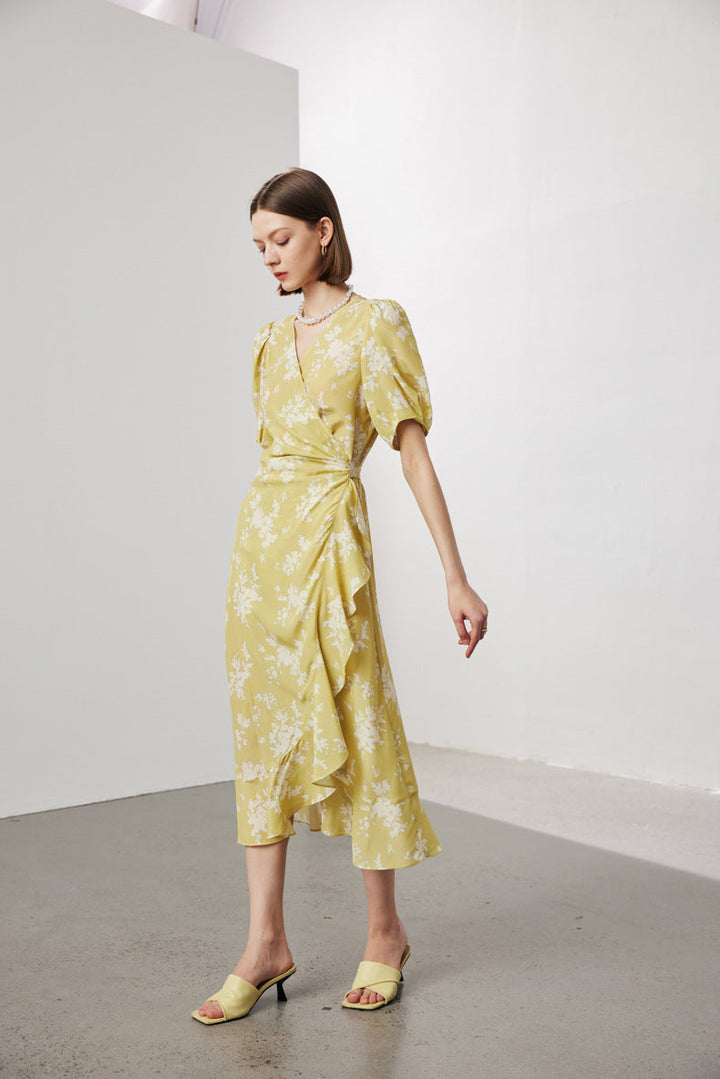 Silk Floral Midi Wrap Dress