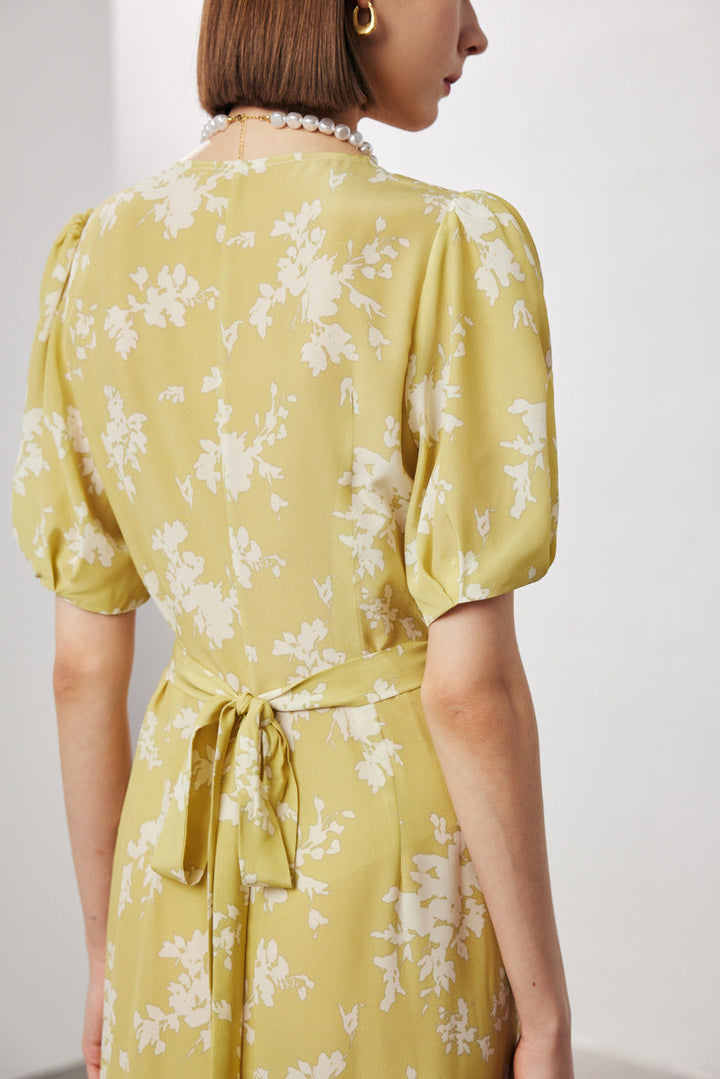 Silk Floral Midi Wrap Dress