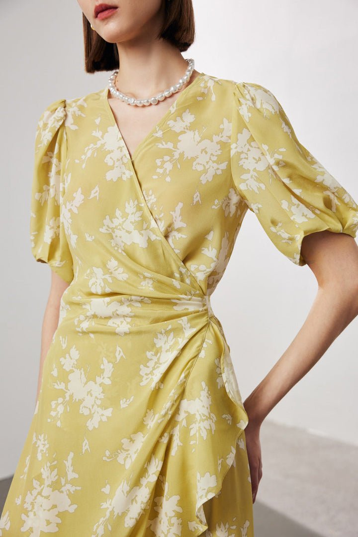 Silk Floral Midi Wrap Dress