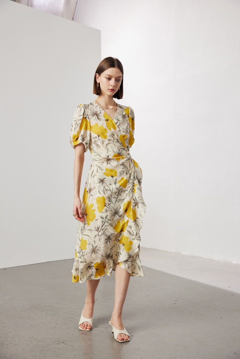 Silk Floral Midi Wrap Dress