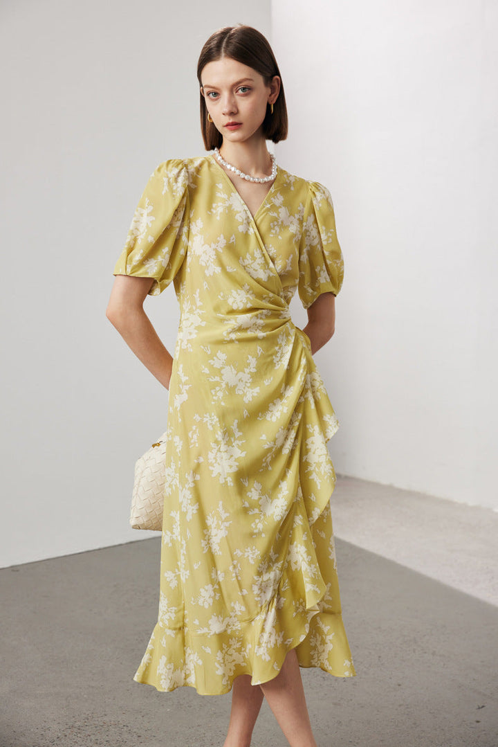 Silk Floral Midi Wrap Dress