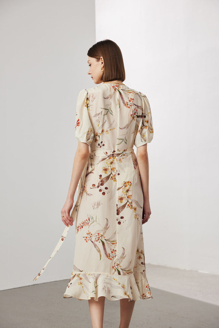 Silk Floral Midi Wrap Dress