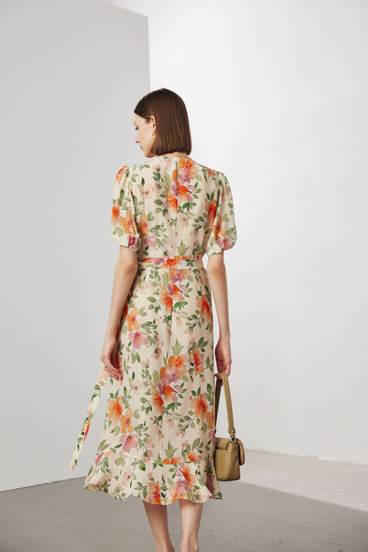 Silk Floral Midi Wrap Dress