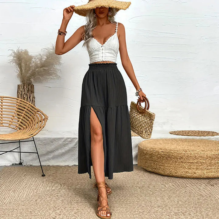 Slit Bohemian Midi Skirt