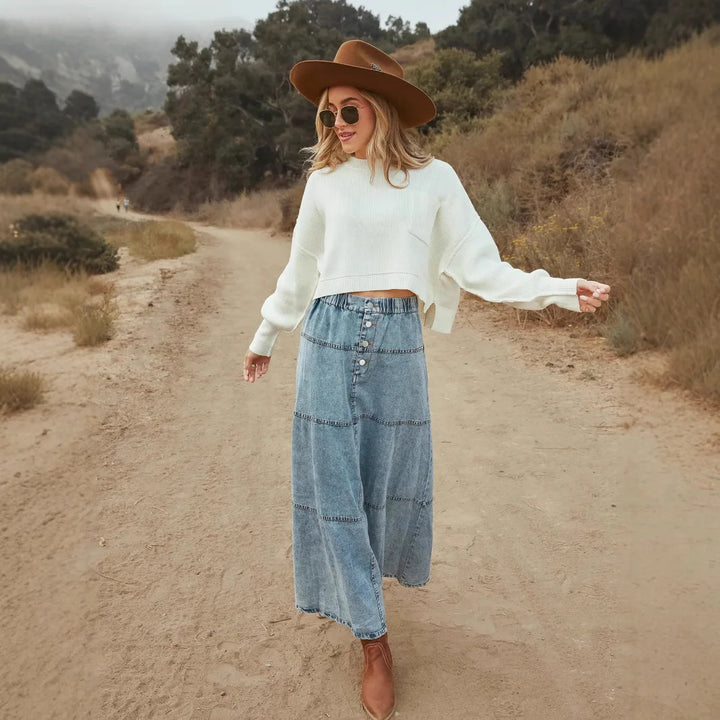 Boho Maxi Denim Skirt