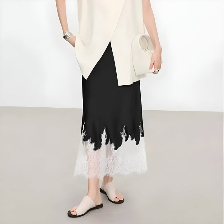 Lace-Trim Satin Skirt