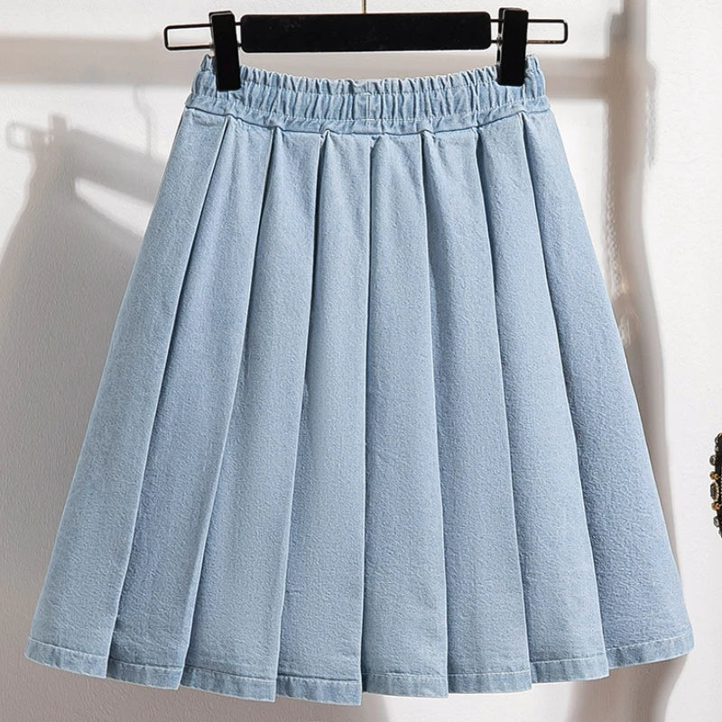 Pleated Denim Skirt