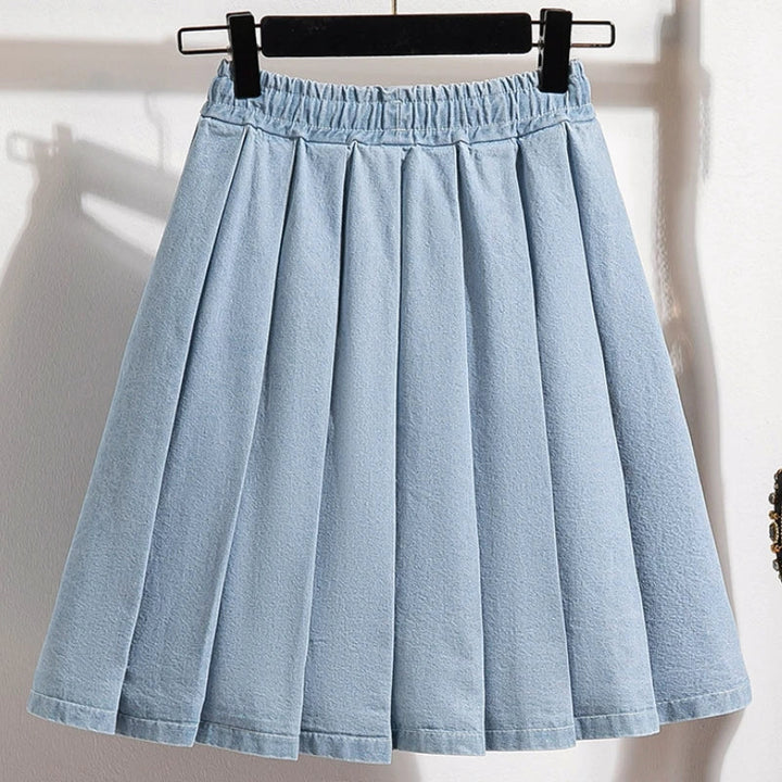 Pleated Denim Skirt