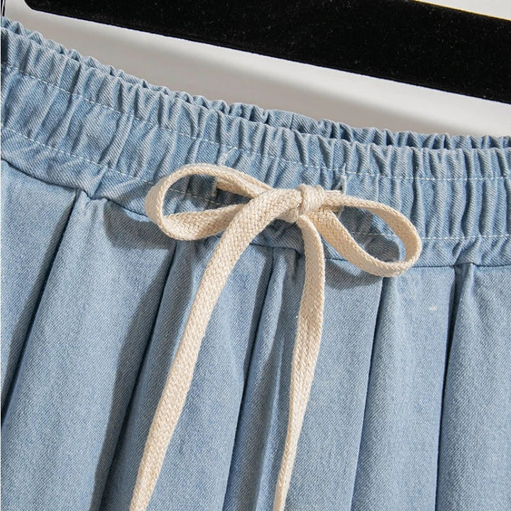 Pleated Denim Skirt