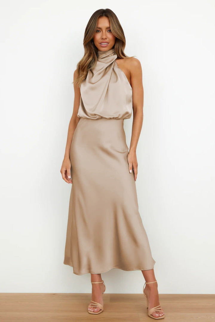 Carlina | Long satin halter dress