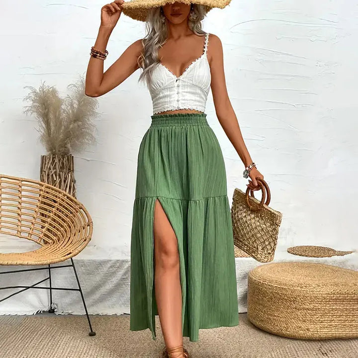 Slit Bohemian Midi Skirt