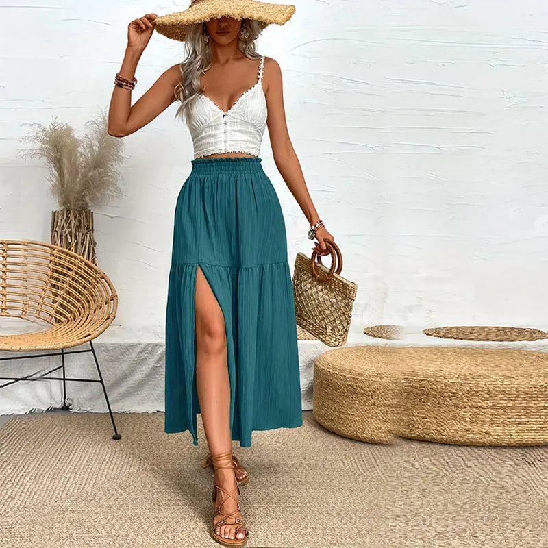 Slit Bohemian Midi Skirt