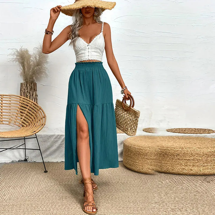 Slit Bohemian Midi Skirt