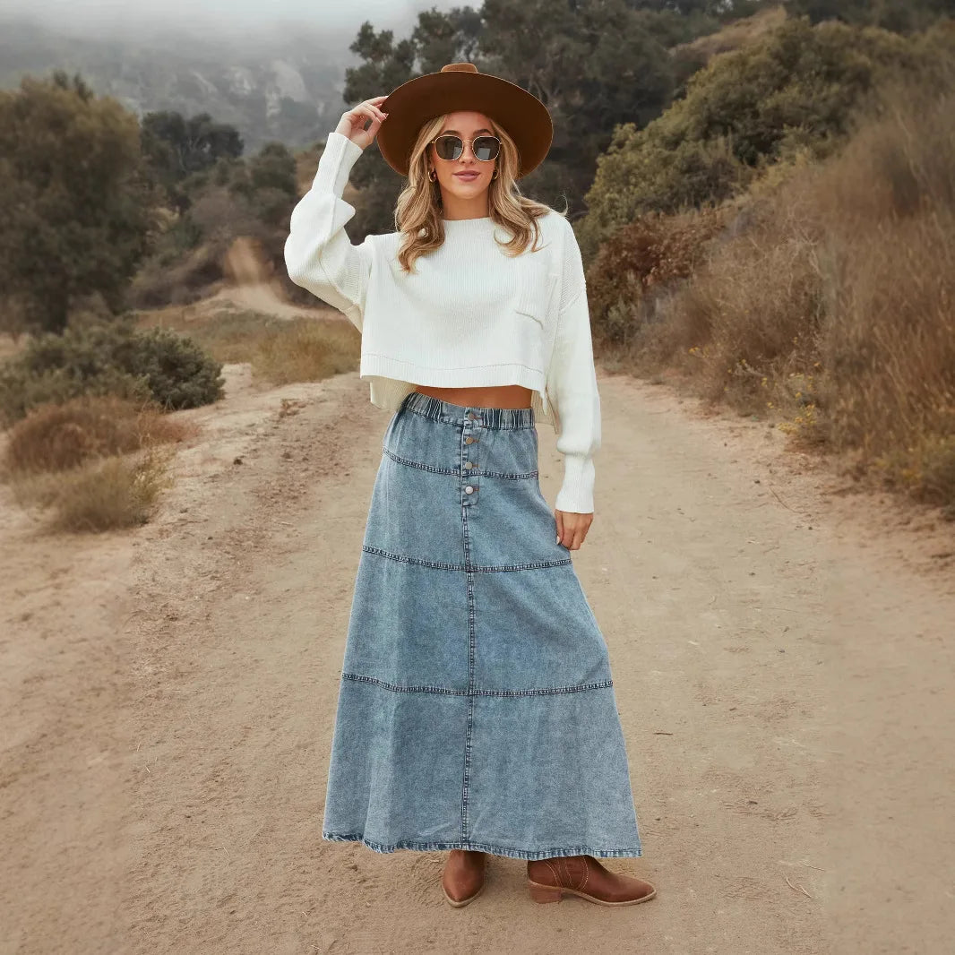 Boho Maxi Denim Skirt
