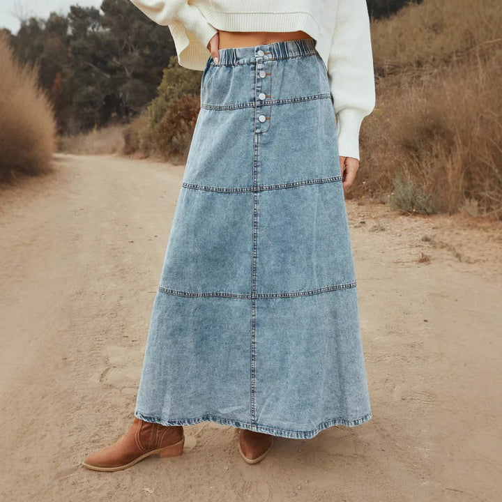 Boho Maxi Denim Skirt