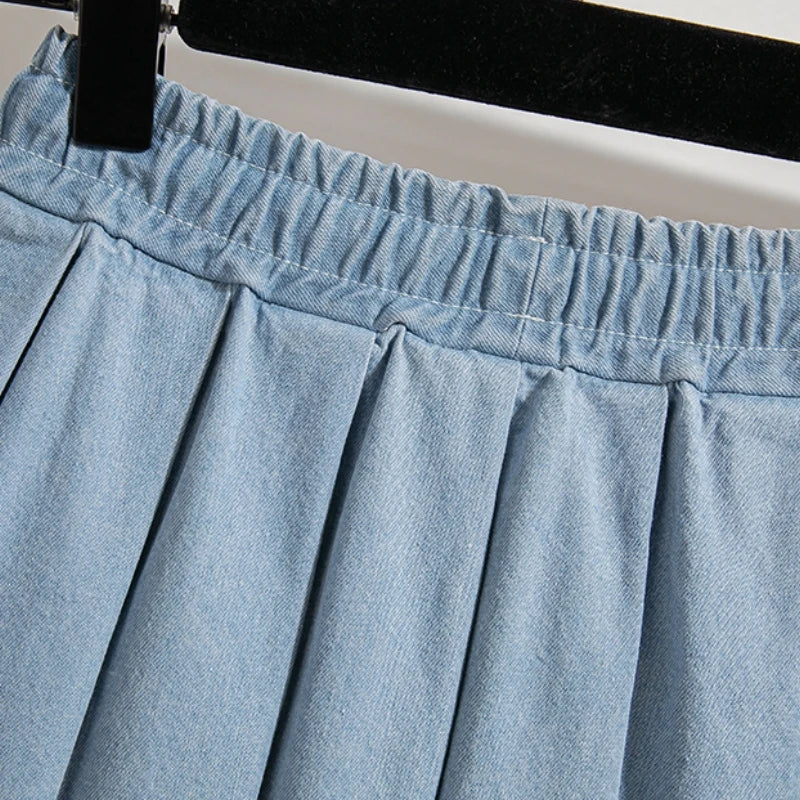 Pleated Denim Skirt