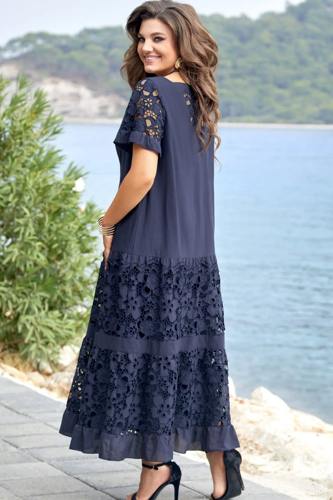 Kalina | Navy blue lace maxi dress